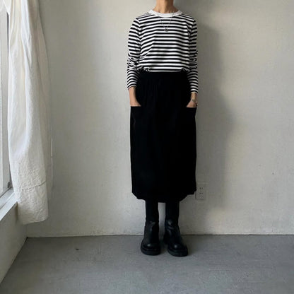 R&D.M.Co 裏起毛ボーダークルーネック長袖Tシャツ　ホワイト×ブラック