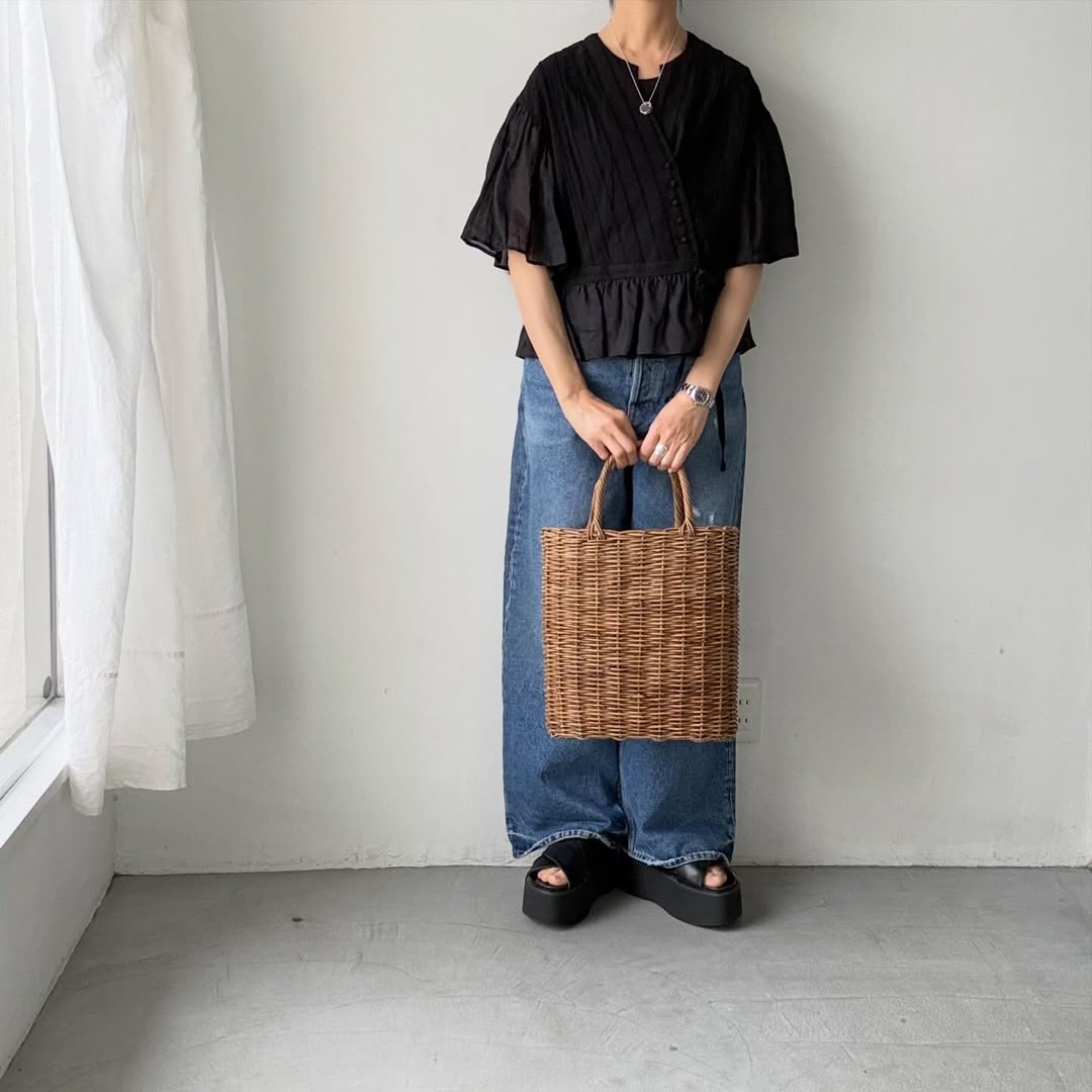MAGALI コットンレースカシュクールブラウス　ブラック