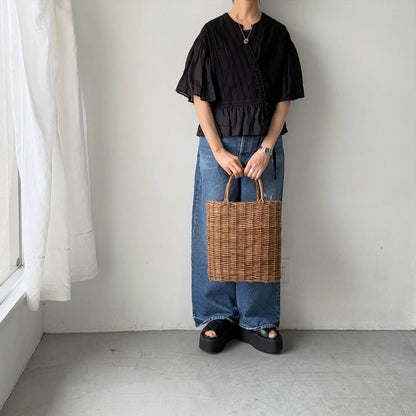 MAGALI コットンレースカシュクールブラウス　ブラック