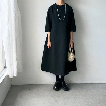 MAGALI ハイカウントコットンリネングレースドレス　ブラック