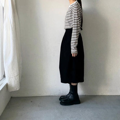 R&D.M.Co 裏起毛ボーダークルーネック長袖Tシャツ　ホワイト×カーキ