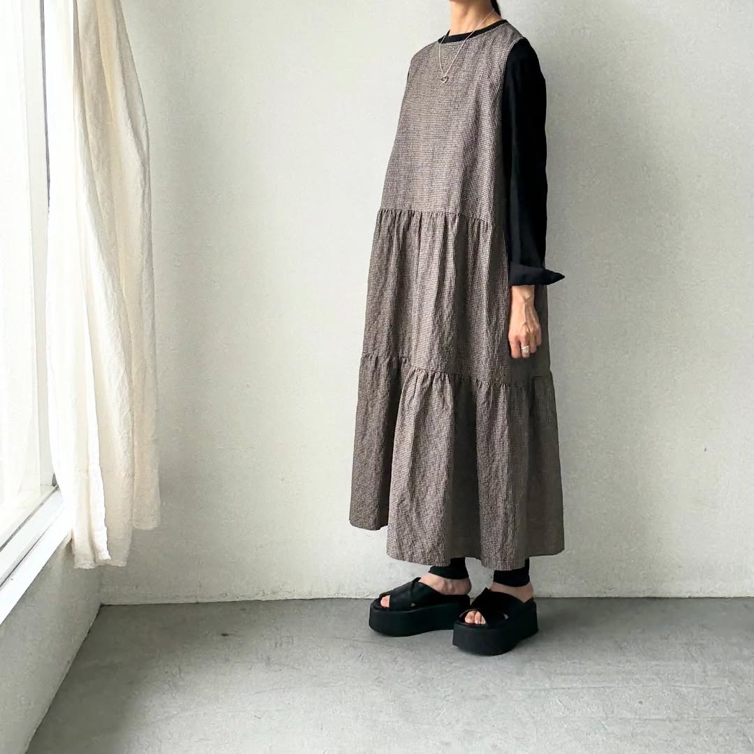 Linenya  ティアードワンピース　チェック