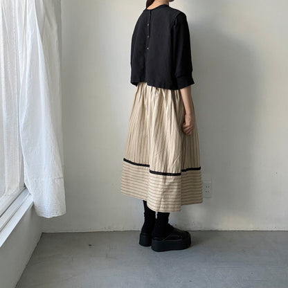 MAGALI コットンシルクストライプラップ風スカート　