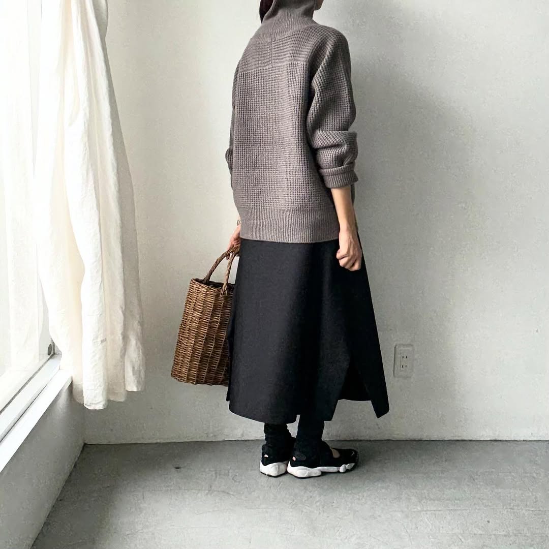 homspun メリノウールワッフル編みプルオーバー　グレー