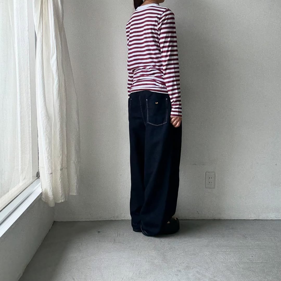 R&D.M.Co ガーゼボーダー長袖Tシャツ　プラム　Mサイズ