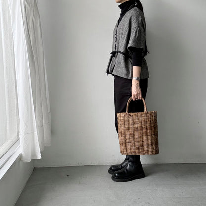 MAGALI  トリプルウォッシュリネンカシュクールジレ　フォグブラック