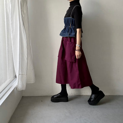 R&D.M.Co 　シュリンクコットンガーメントダイポケットスカート　プラム