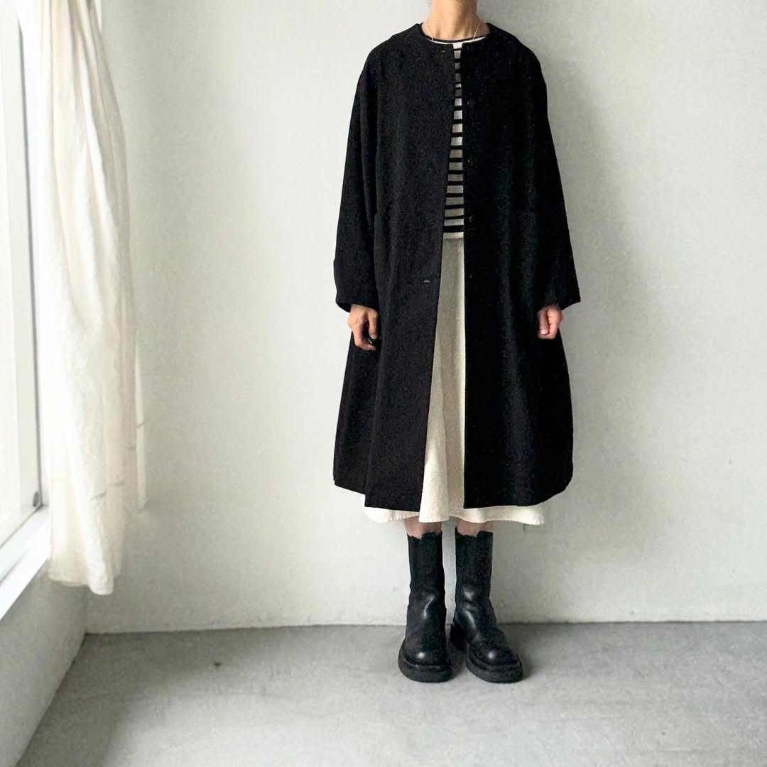 atelier d'antan Mauryノーカラーコットンコート