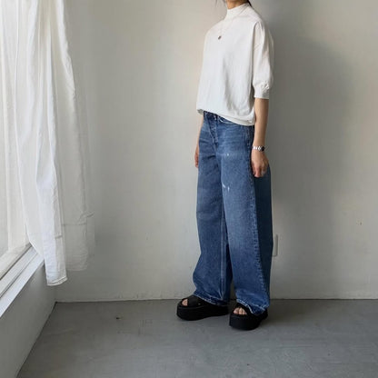 🟡木曜入荷分予約受付中🟡as it is   モックネックコットン5分袖ニット　ホワイト