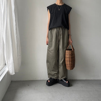 homspun  パルキーシーチングノースリーブブラウス　ブラック