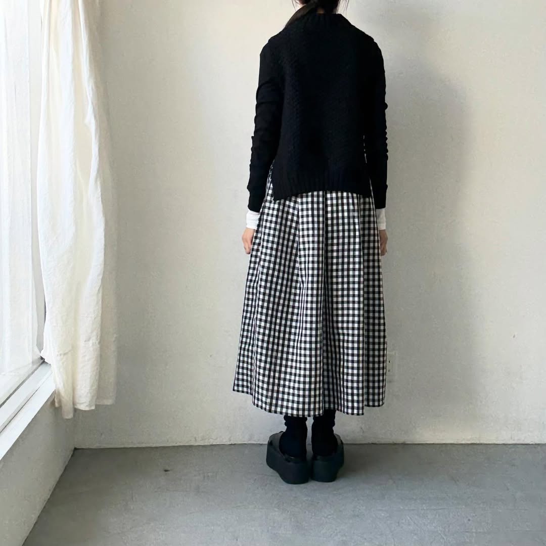 ayanoguchiaya　ギンガムチェックタックワイドスカート(blanc別注)