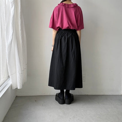 homspun 天竺フリルカラー半袖プルオーバー　ワイン
