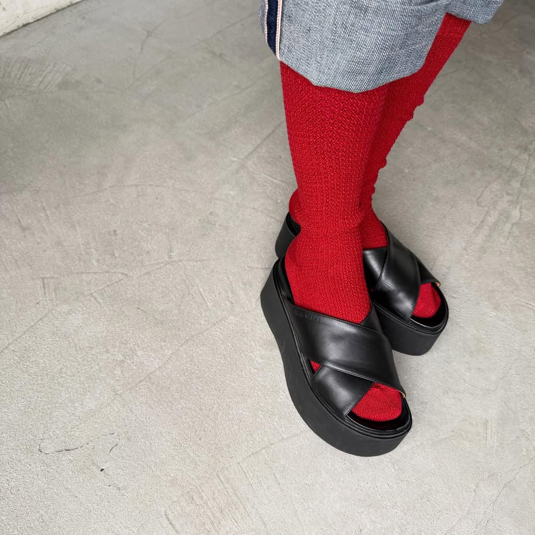 homspun コットンウールかのこ編みハイソックス　レッド