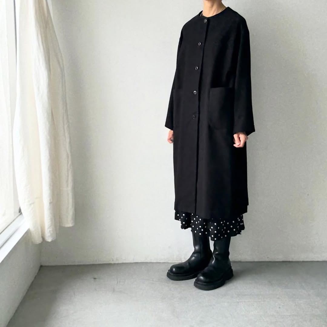 atelier d'antan Mauryノーカラーコットンコート