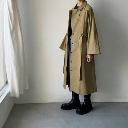 MAGALI コットンリネンアンティークキャンバストレンチコート　カーキ