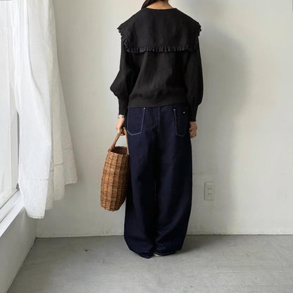 MAGALI コルトレイクリネンレース襟カーディガン　ブラック