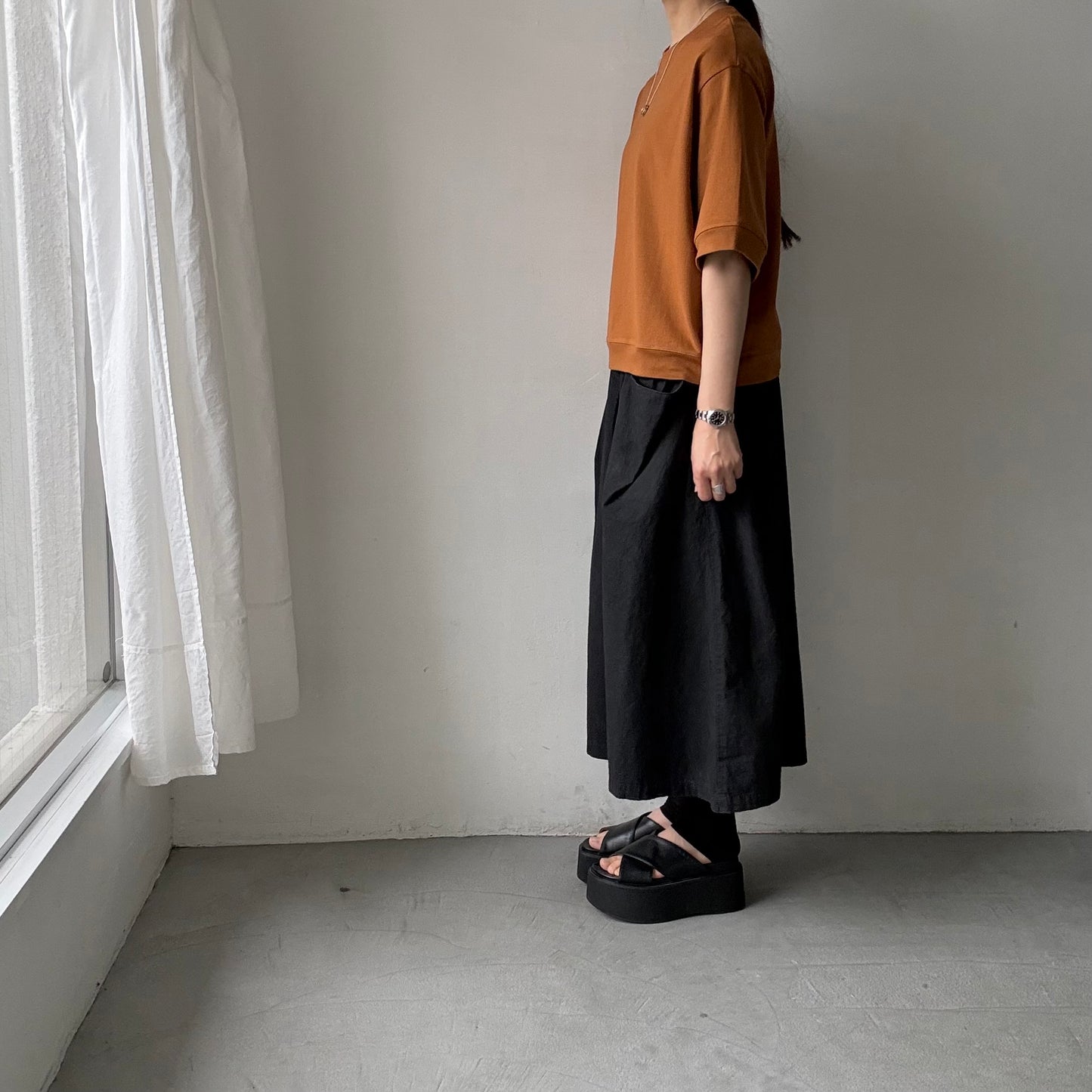 atelier d'antan  Bordet コットンジャージー５分袖プルオーバー　コニャック