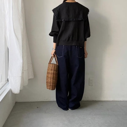 MAGALI コルトレイクリネンレース襟カーディガン　ブラック