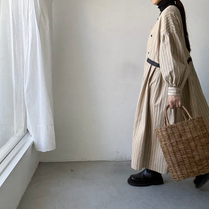 MAGALI コットンシルクストライプダブルボタンワンピース