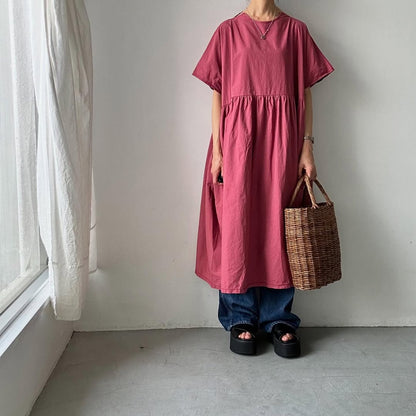 homspun コンパクトウェザービッグギャザーワンピース　ピンク