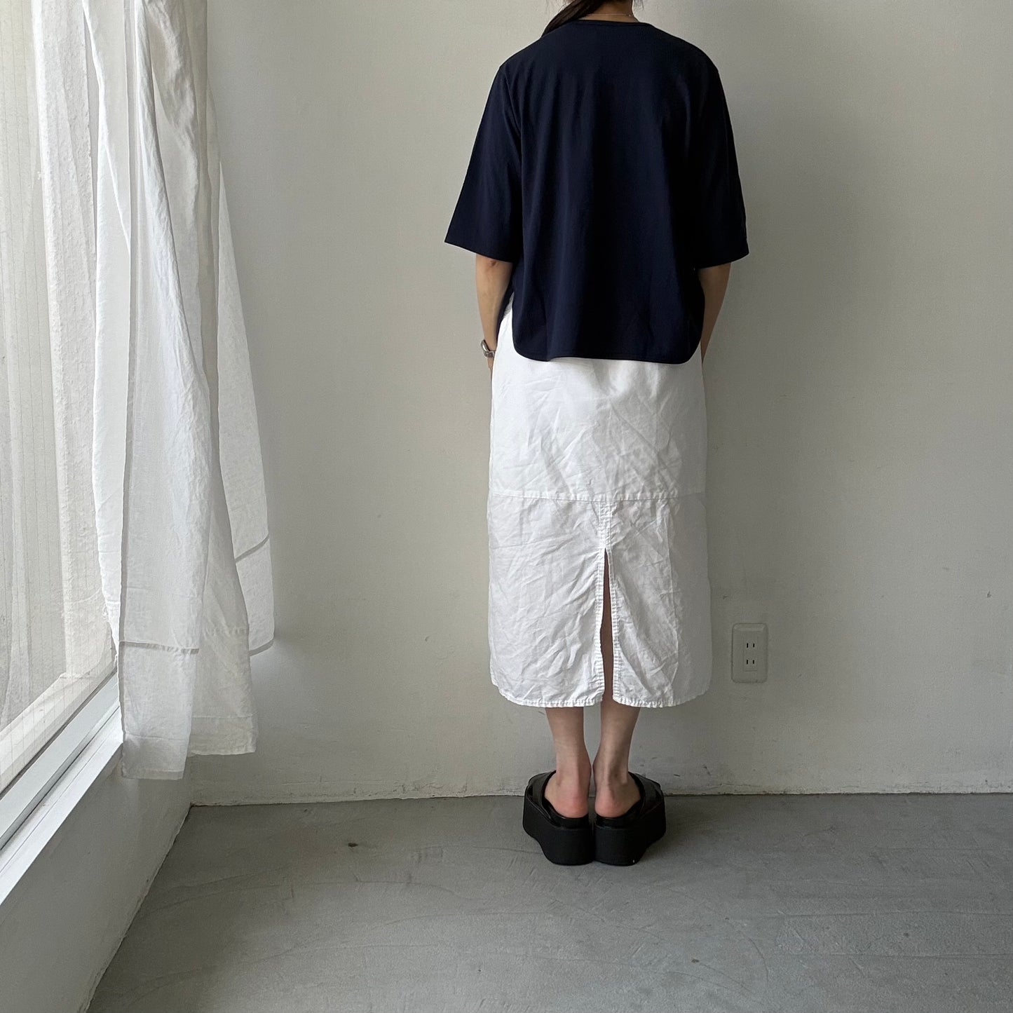 homspun 天竺5分袖カーディガン　ネイビー