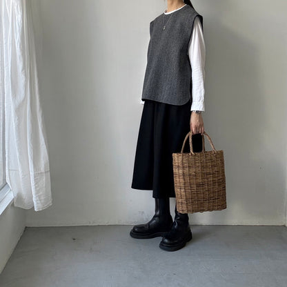 atelier naruse ブリティッシュウールツイードバックボタンリブベスト