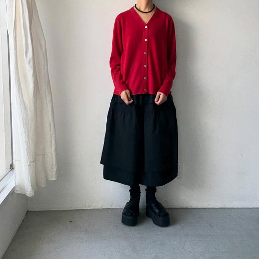 homspun ウールVネックカーディガン　レッド