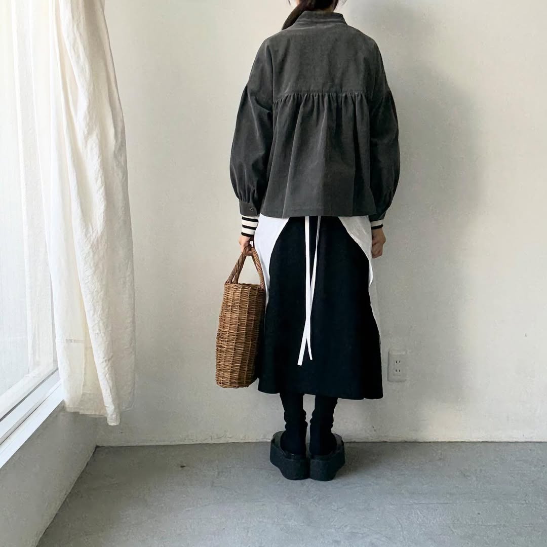 Linenya  長袖スタンドカラーブラウス　チャコール