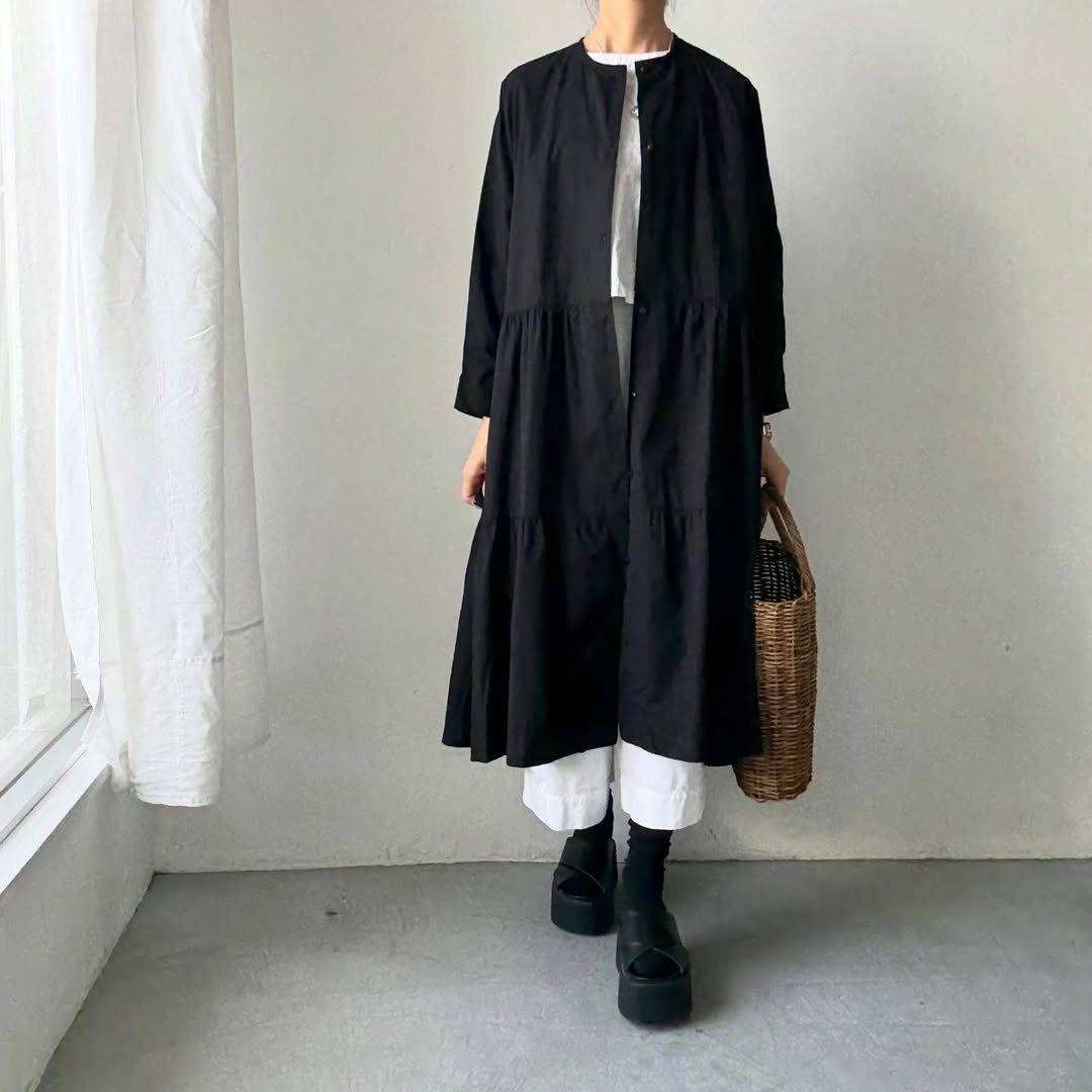 jujudhau デッドストックコットンティアードドレス　ブラック