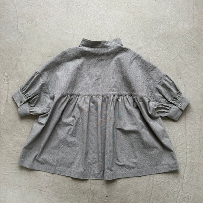 Linenya  コットン半袖スタンドカラーブラウス