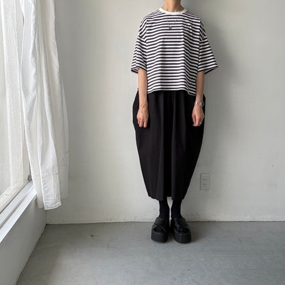 atelier naruse  コットンボーダー半袖カットソー　チャコール