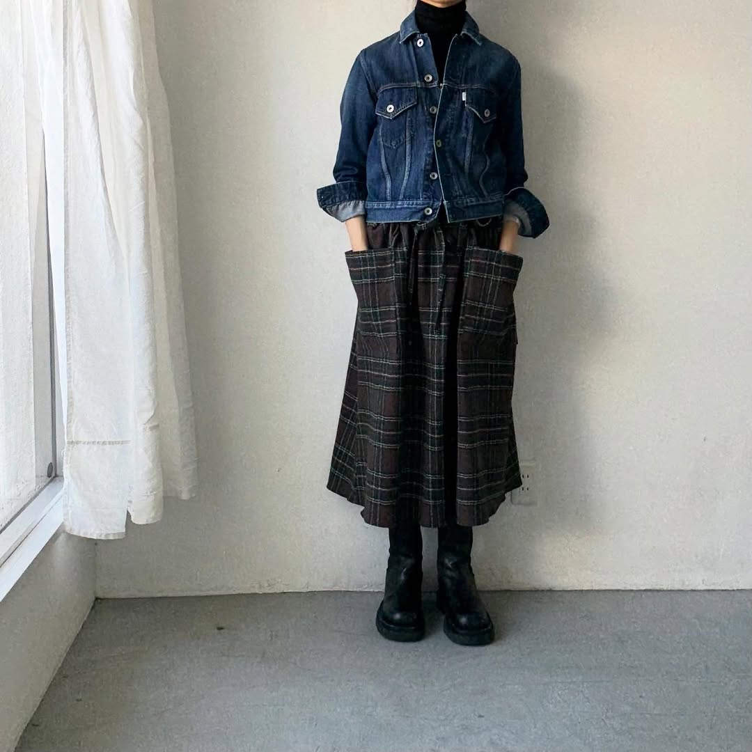 R&D.M.Co ウールタータンチェックストリングスカート