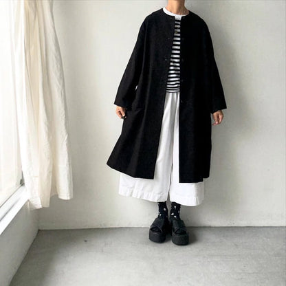 atelier d'antan Mauryノーカラーコットンコート