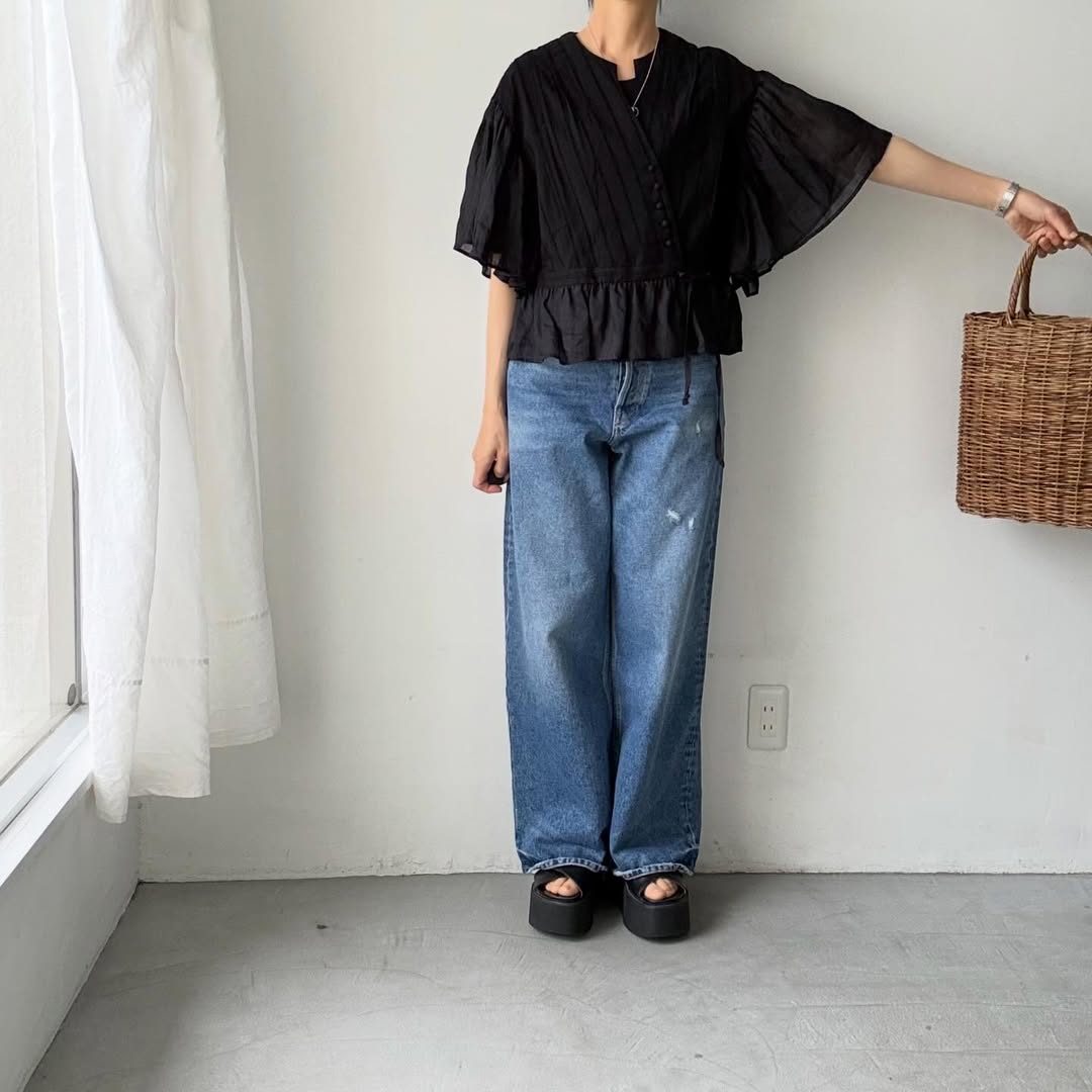 MAGALI コットンレースカシュクールブラウス　ブラック