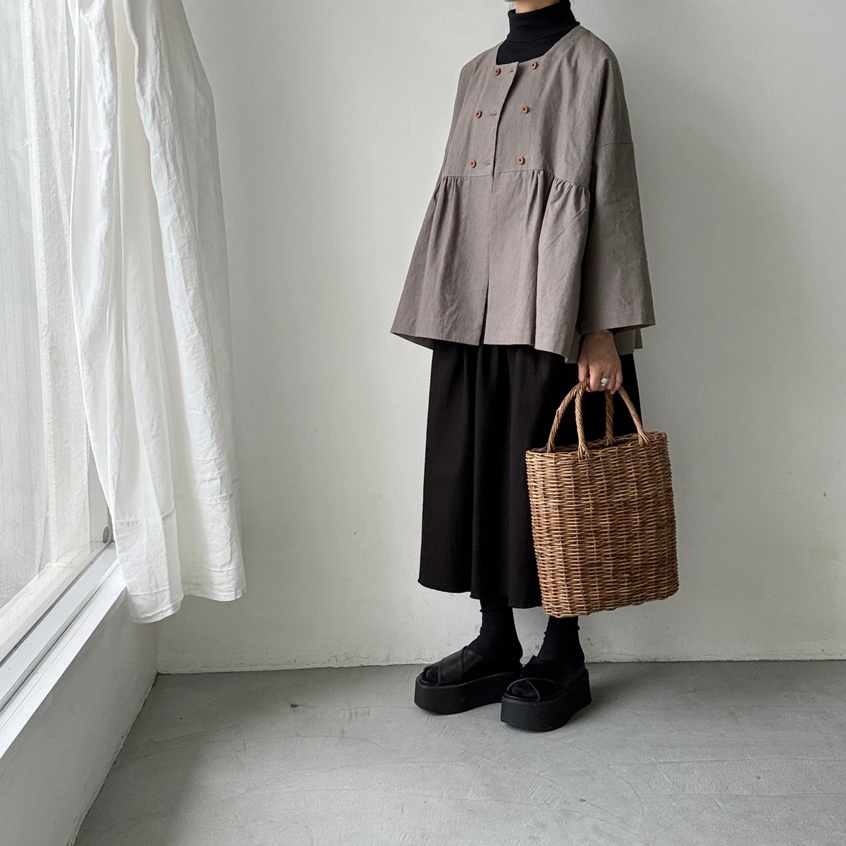 MAGALI  コットンリネンオーバーダイダブルボタンジャケット　グレー