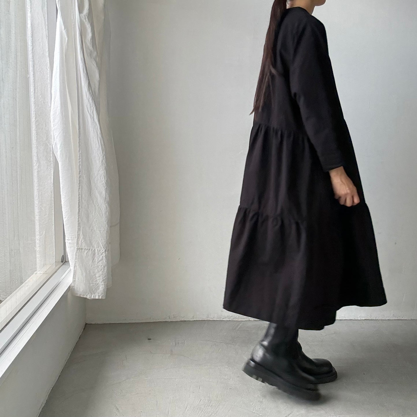 jujudhau デッドストックコットンティアードドレス　ブラック