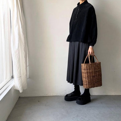 Linenya  長袖スタンドカラーブラウス　ブラック