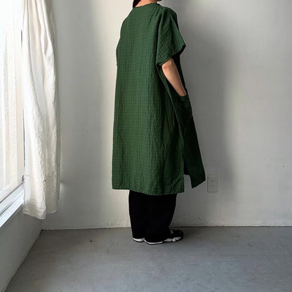 homspun コットンリネンチェックワンピース　グリーンチェック