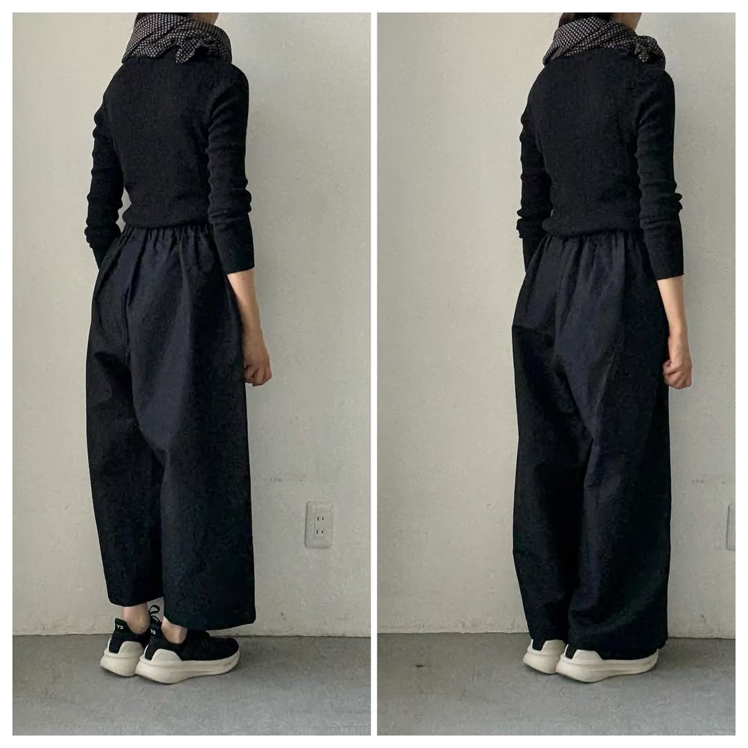 homspun ウールリネンギャザーワイドパンツ　ブラック