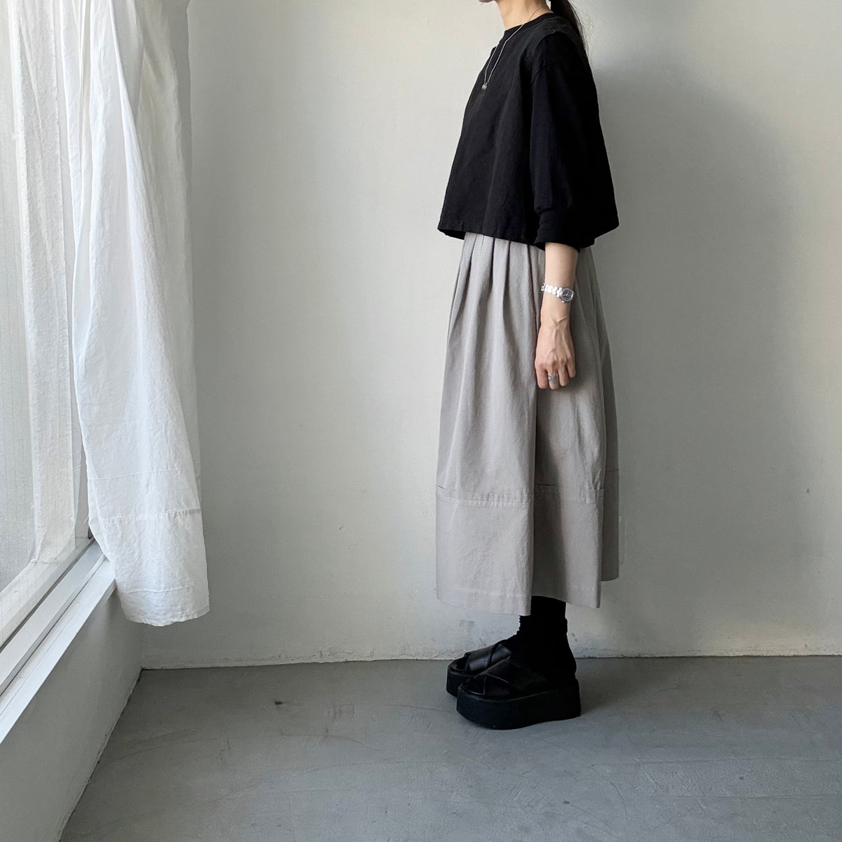 MAGALI オールドコットンラップ風スカート　グレー