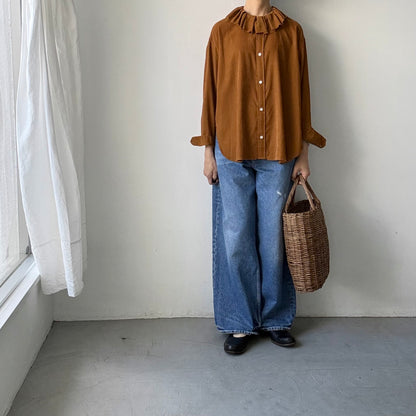 R&D.M.Co  コットンレーヨンシャツコールラッフルカラーシャツ