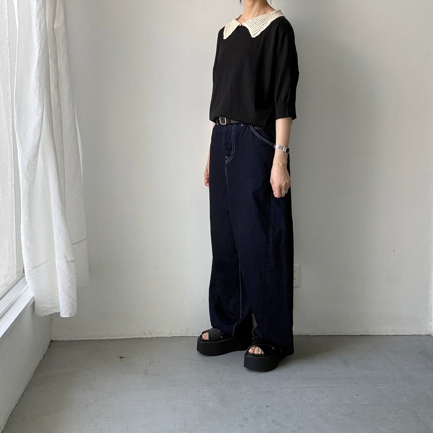 atelier naruse  コットンクロシェカラーニット　ブラック