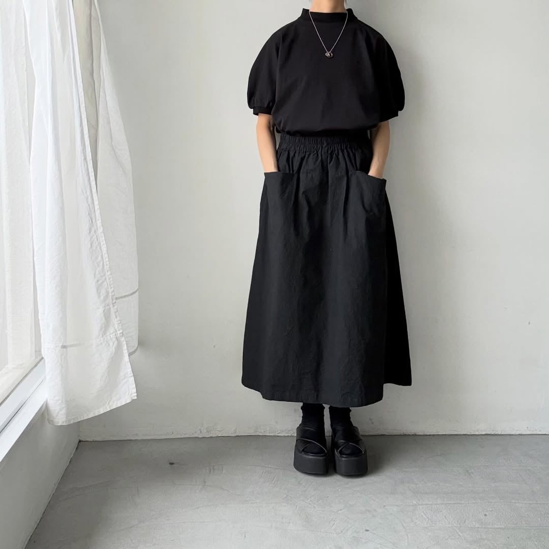 MAGALI コットン天竺ギャザースリーブカットソー　ブラック