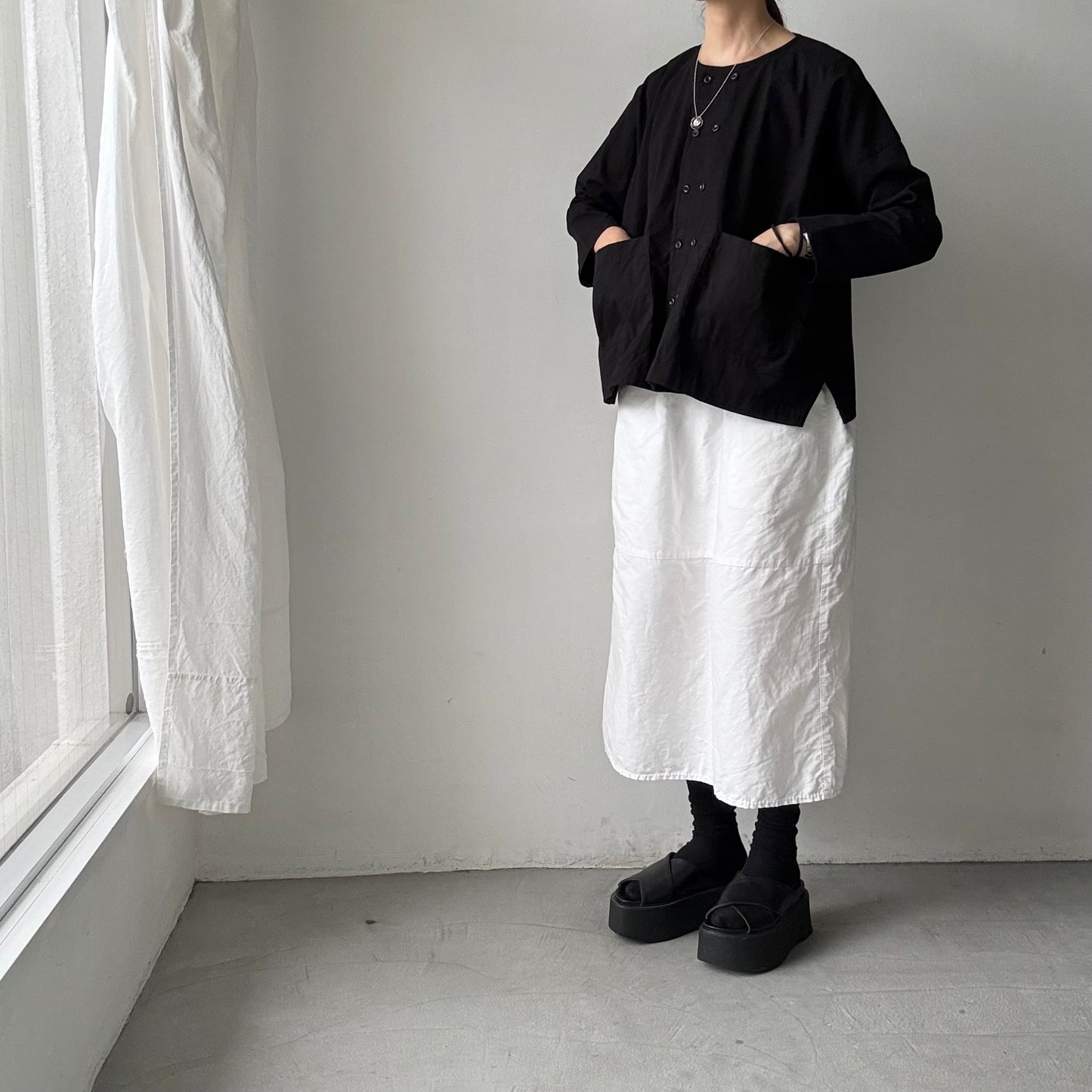 jujudhau デッドストックコットンダブルボタンシャツ　ブラック