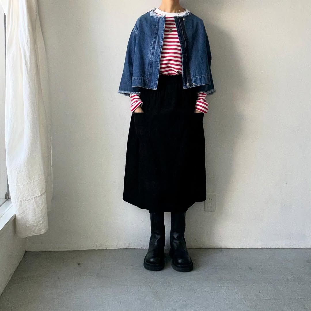 R&D.M.Co 裏起毛ボーダークルーネック長袖Tシャツ　ホワイト×ピンク