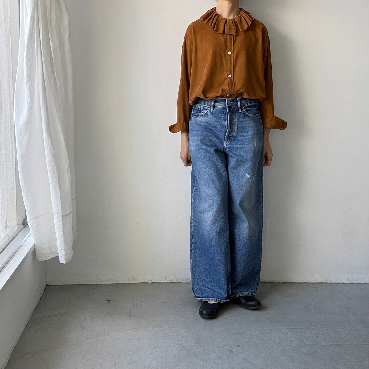 R&D.M.Co  コットンレーヨンシャツコールラッフルカラーシャツ