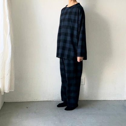 homspun ブロックチェックルームウェアセット　ネイビー×ブラック