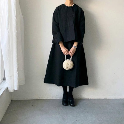 MAGALI ハイカウントコットンリネングレースドレス　ブラック