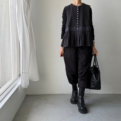 MAGALI   コットンリネンピンチェックペザントジレ