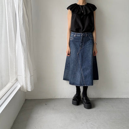 R&D.M.Co シルクコットンピエロカラーノースリーブブラウス